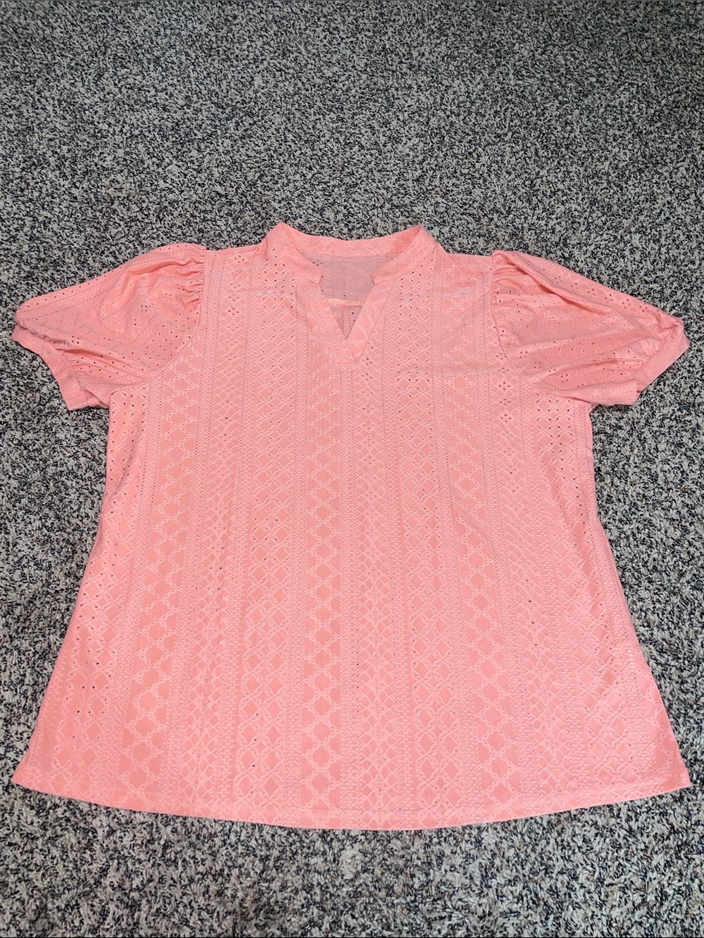 Bohemian Peasant Plus Size Sheer Eyelet Coral V Neck Blouse Sz 3X | EUC